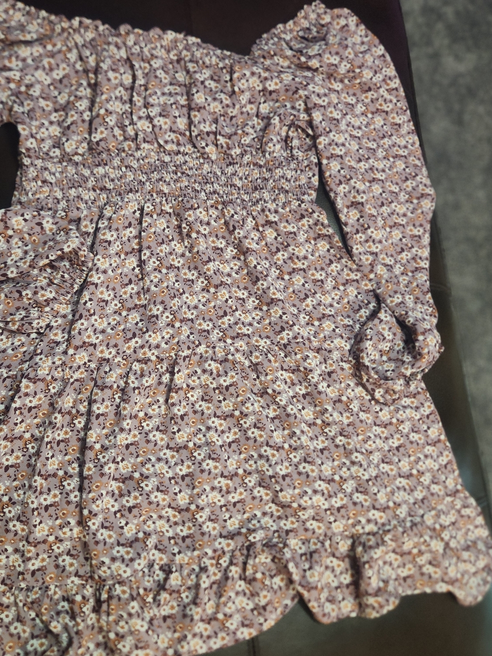 Cottagecore Boho No Comment Mauve Ditsy Floral Smocked Mini Dress L